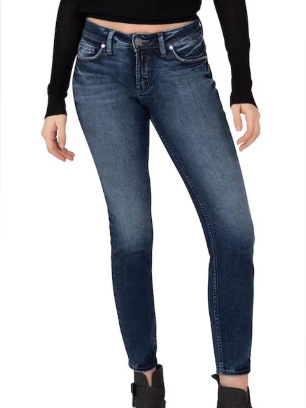 Silver Jeans Women’s Elyse Skinny Jeans in Dark Blue Wash Size 28